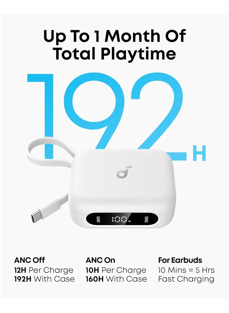 Soundcore P41i by Anker Adaptive Noise Cancelling Earbuds with Portable Phone Charger (Built-in USB-C Cable), 192-h Playtime, Immersive Sound, 6-Mic AI Calls, IPX5 Wireless Earbuds, Bluetooth 5.3 white - Image 3