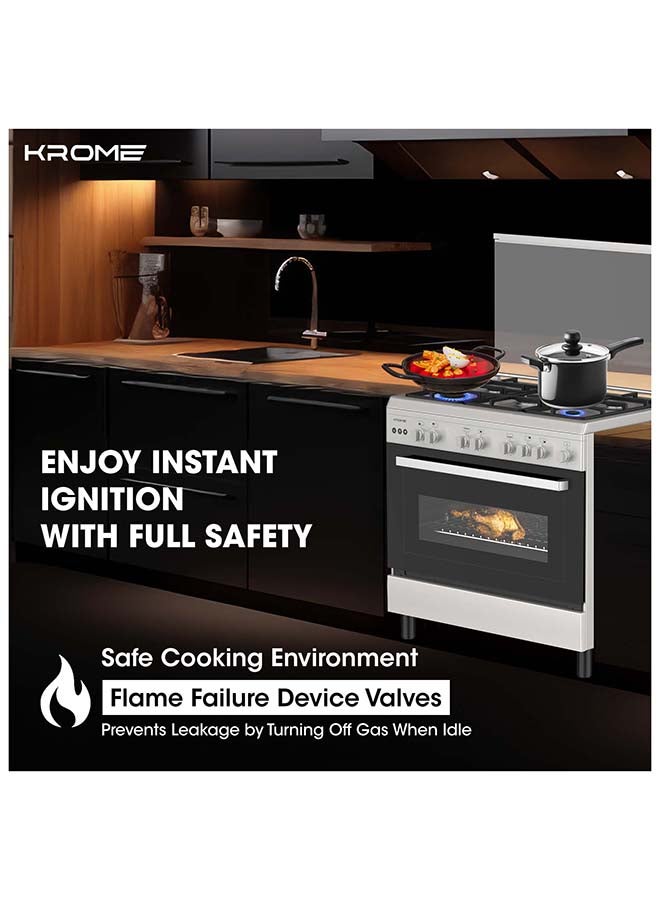 كروم موقد غاز 90x60 سم، ستانلس ستيل مطفي، زجاج مقسى مزدوج الطبقة، إشعال تلقائي، دعم مقلاة حديد زهر، جهاز فشل اللهب، أرجل قابلة للتعديل، غاز LPG 28mbar - Image 3