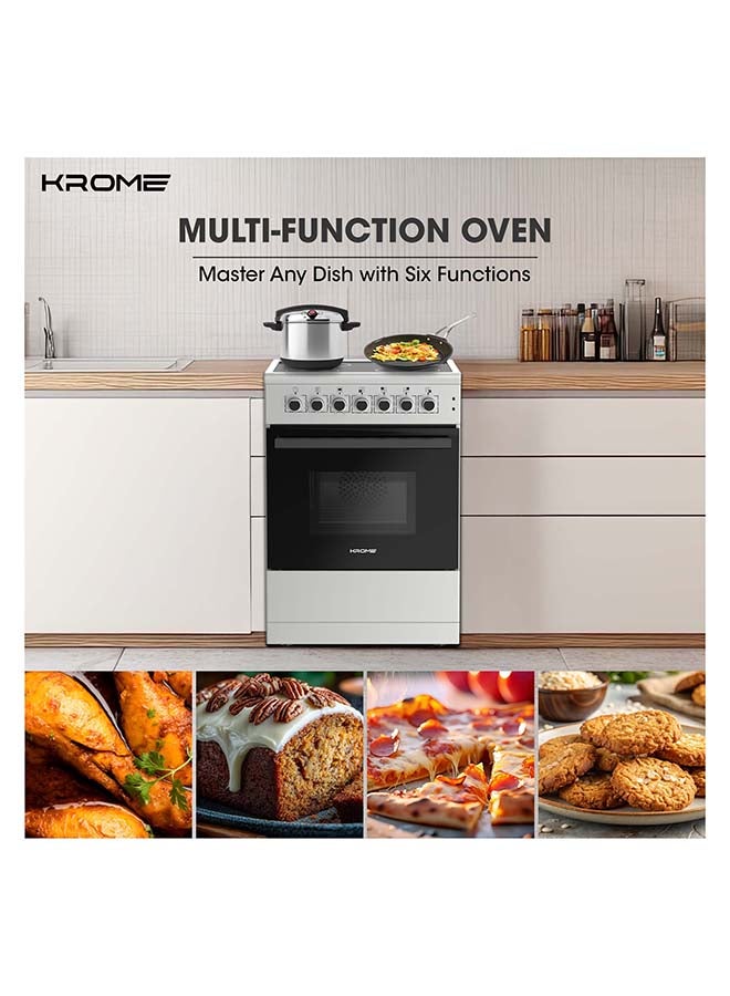 Krome 60x60 cm Freestanding Electric Cooker with Vitroceramic Hob, 4 Zones, Thermostat Oven, Turbo Fan, Grill, Dishwarmer, Double Glass Door, A-Class Energy KR-CC6060O Silver - Image 4