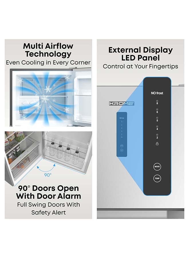 Krome Inverter Double Door Refrigerator, 600L Capacity, Total No Frost, Multi Air Flow, LED Display, Twist Ice Maker, Door Alarm, Humidity-Controlled Crisper KR-RFF600MII Silver - Image 4