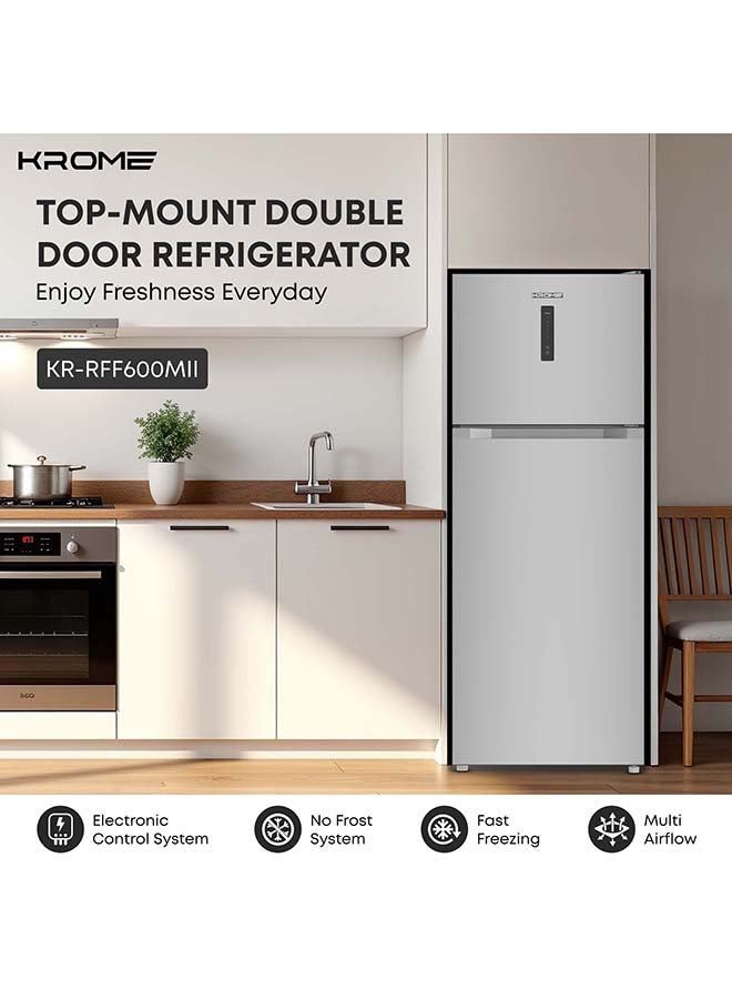 Krome Inverter Double Door Refrigerator, 600L Capacity, Total No Frost, Multi Air Flow, LED Display, Twist Ice Maker, Door Alarm, Humidity-Controlled Crisper KR-RFF600MII Silver - Image 2