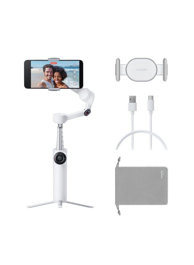 Insta360 Flow 2 Gimbal Standard Bundle | Handheld Gimbal + Selfie Stick + Tripod + Power Bnks, Gesture Control, Face Tracking, for Livestreamers, Bloggers, Video Calls, for Android and iOS - White - Image 1