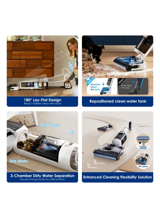 Tineco Floor One S6 Stretch Pro - HyperStretch 180° Lay-Flat & 13cm Compact Design, 3-Chamber Dirty Water Separation, Enhanced Flexibility & FlashDry Self-Cleaning System 0.8 L 230 W FW420700ID White - Image 4