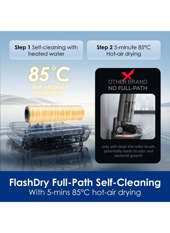 Tineco Floor One S6 Stretch Pro - HyperStretch 180° Lay-Flat & 13cm Compact Design, 3-Chamber Dirty Water Separation, Enhanced Flexibility & FlashDry Self-Cleaning System 0.8 L 230 W FW420700ID White - Image 3