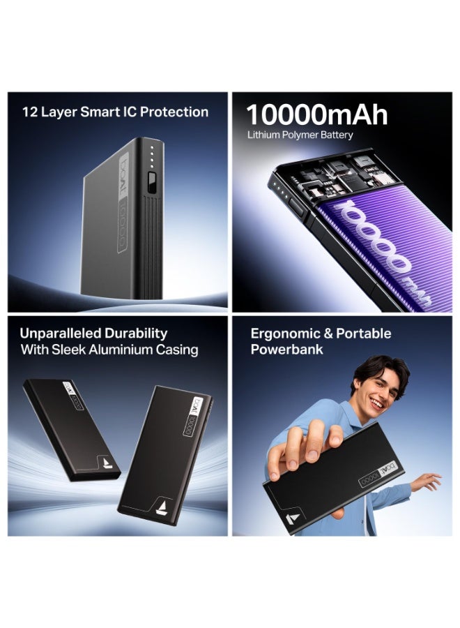 boAt 10000 mAh boAt Energyshroom PB300 Powerbank with 10000mAh Battery, 22.5w Fast Charging, 12-Layer Smart IC Protection, LED Indicators and Aluminum Alloy Casing USB Type-C Input (Carbon Black) Black - Image 5