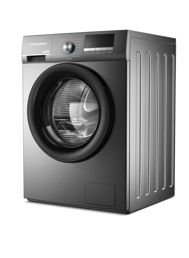 Tornado Front Load Inverter Washer Dryer, 10kg Washing & Drying Capacity, BLDC Inverter Motor, 1400 RPM, Stainless Steel Drum, Quick Wash & Dry 15min, TwinWash, Child Lock, Energy Efficient, Model TWX-FV1014GDSSU - Silver 10 kg TWX-FV1014GDSSU silver