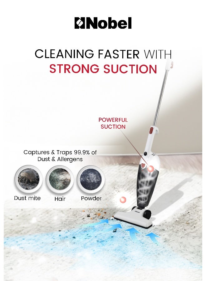 نوبل مكنسة كهربائية نوبل 2 في 1 600 واط عمودية ومحمولة بقوة شفط قوية، سعة الغبار 750 مل، ضوضاء منخفضة، سلك بطول 4 م، تصميم خفيف الوزن – NVC21 - Image 3