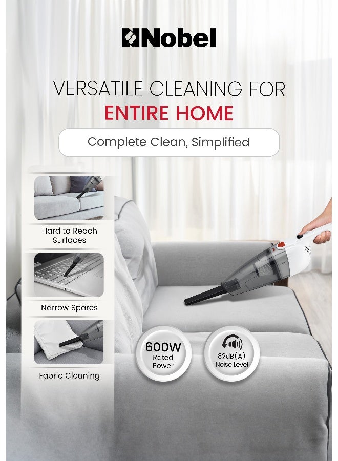 نوبل مكنسة كهربائية نوبل 2 في 1 600 واط عمودية ومحمولة بقوة شفط قوية، سعة الغبار 750 مل، ضوضاء منخفضة، سلك بطول 4 م، تصميم خفيف الوزن – NVC21 - Image 4