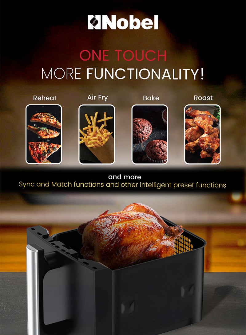 نوبل قلاية هوائية رقمية مزدوجة الدرج 10 لتر 2200 واط مع شاشة LED، وظائف التزامن والمطابقة – NAF1201 - Image 4