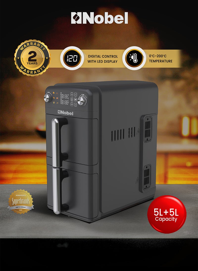 نوبل قلاية هوائية رقمية مزدوجة الدرج 10 لتر 2200 واط مع شاشة LED، وظائف التزامن والمطابقة – NAF1201 - Image 2