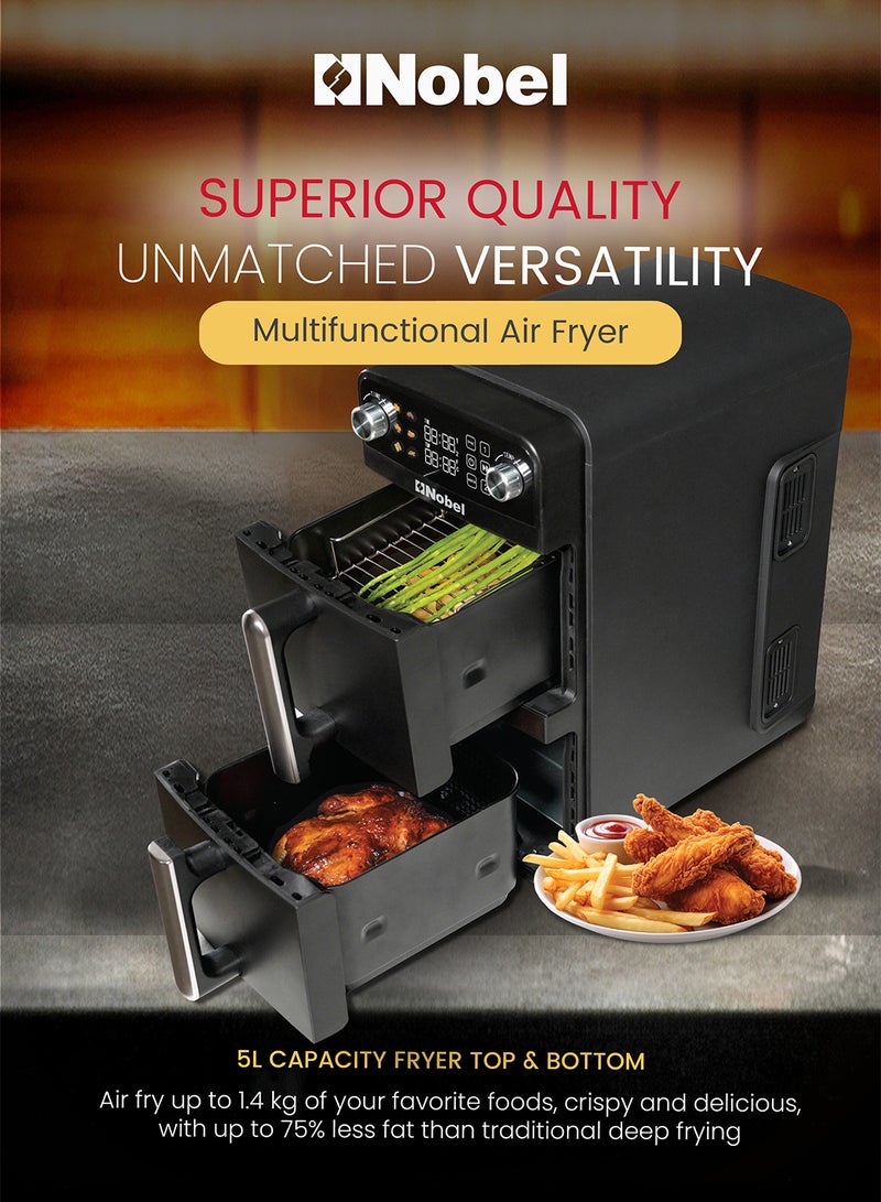 نوبل قلاية هوائية رقمية مزدوجة الدرج 10 لتر 2200 واط مع شاشة LED، وظائف التزامن والمطابقة – NAF1201 - Image 3