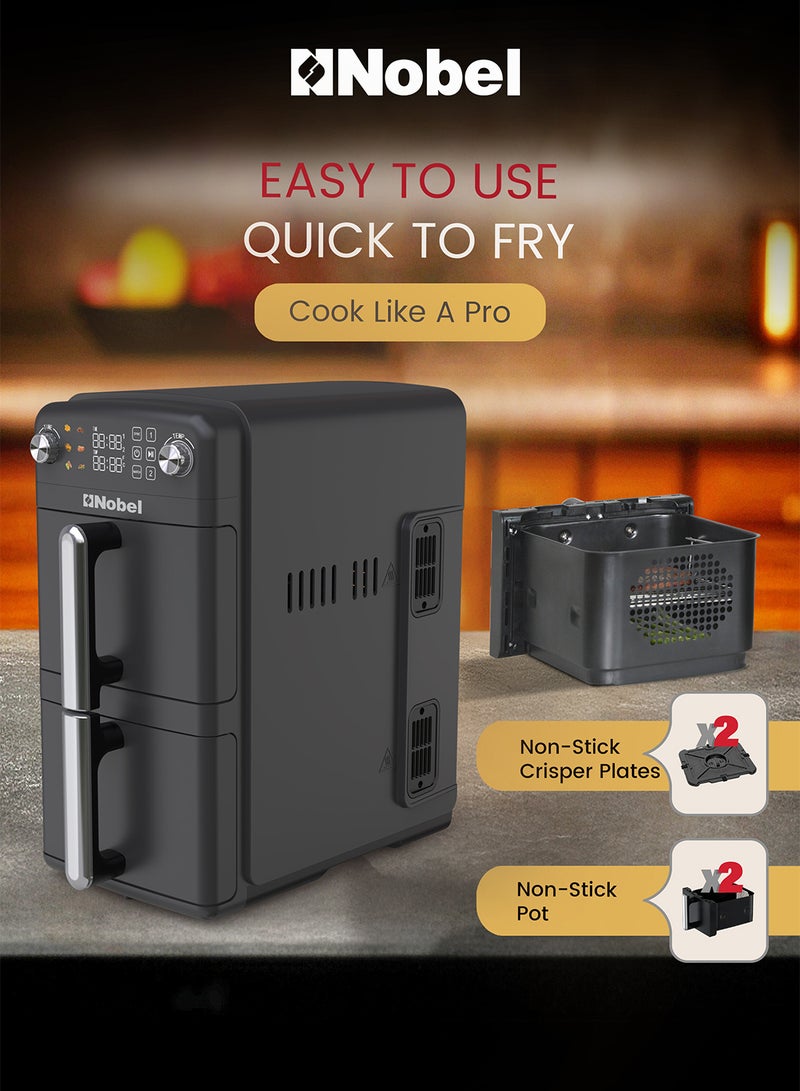 نوبل قلاية هوائية رقمية مزدوجة الدرج 10 لتر 2200 واط مع شاشة LED، وظائف التزامن والمطابقة – NAF1201 - Image 5