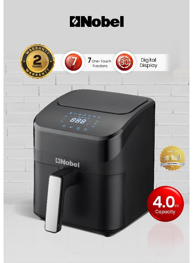 Nobel 4L Digital Air Fryer 1400W with 7 Preset Cooking Functions, Non-Stick Pot & Tray, LED Display, Temperature Control 80–200°C – (1 Year Warranty) 4 L 1400 W NAF501 black - Image 1