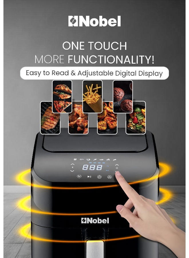 Nobel 4L Digital Air Fryer 1400W with 7 Preset Cooking Functions, Non-Stick Pot & Tray, LED Display, Temperature Control 80–200°C – (1 Year Warranty) 4 L 1400 W NAF501 black - Image 4