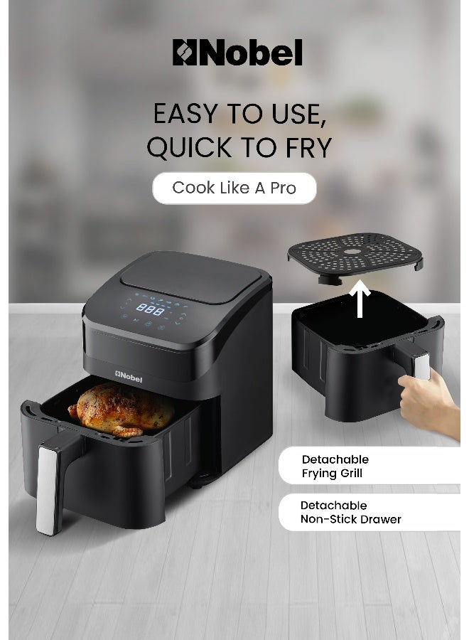 Nobel 4L Digital Air Fryer 1400W with 7 Preset Cooking Functions, Non-Stick Pot & Tray, LED Display, Temperature Control 80–200°C – (1 Year Warranty) 4 L 1400 W NAF501 black - Image 5