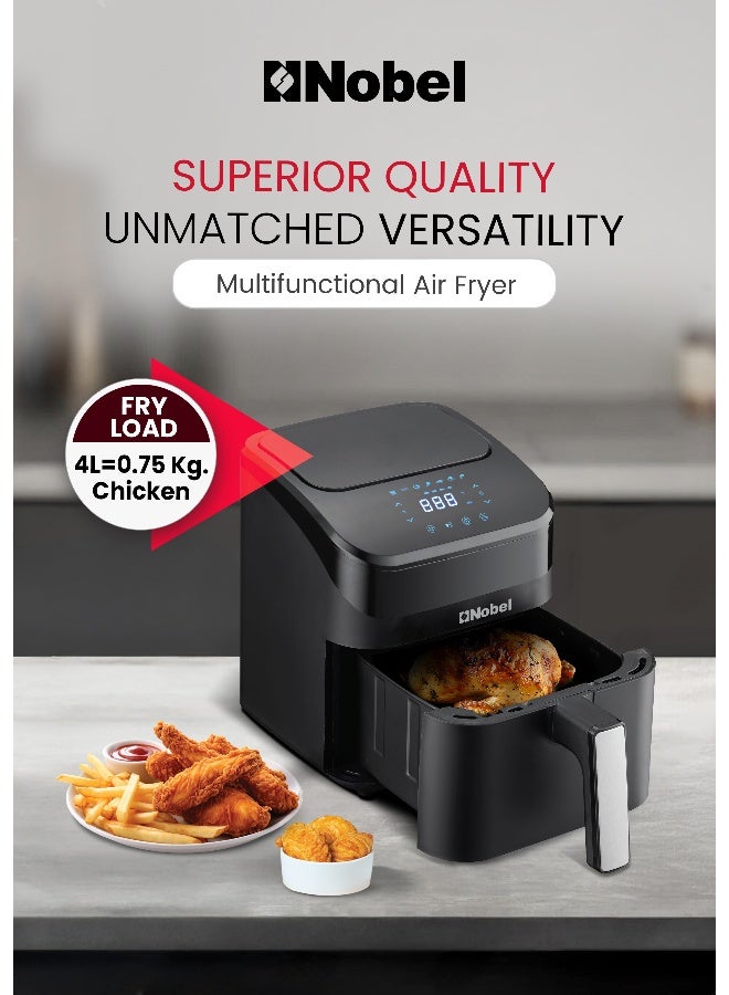Nobel 4L Digital Air Fryer 1400W with 7 Preset Cooking Functions, Non-Stick Pot & Tray, LED Display, Temperature Control 80–200°C – (1 Year Warranty) 4 L 1400 W NAF501 black - Image 2