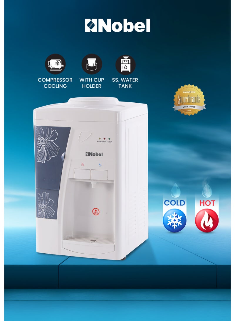 نوبل موزع مياه طاولة نوبل 550 واط ساخن وبارد، نظام تبريد بالكمبريسور، 5 لتر ساخن/2 لتر بارد في الساعة، تحميل علوي، تسخين - NWD557 - Image 1