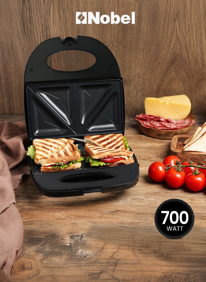 نوبل Nobel Sandwitch Plate Grill Plate Fixed Temperature Control with LED Power Indicator NSM25S Black/Silver 700 W NSM25S Black Silver - Image 1