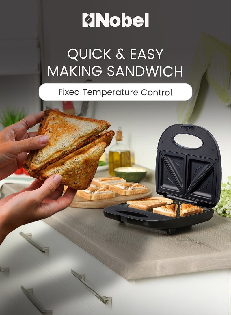 نوبل Nobel Sandwitch Plate Grill Plate Fixed Temperature Control with LED Power Indicator NSM25S Black/Silver 700 W NSM25S Black Silver - Image 2