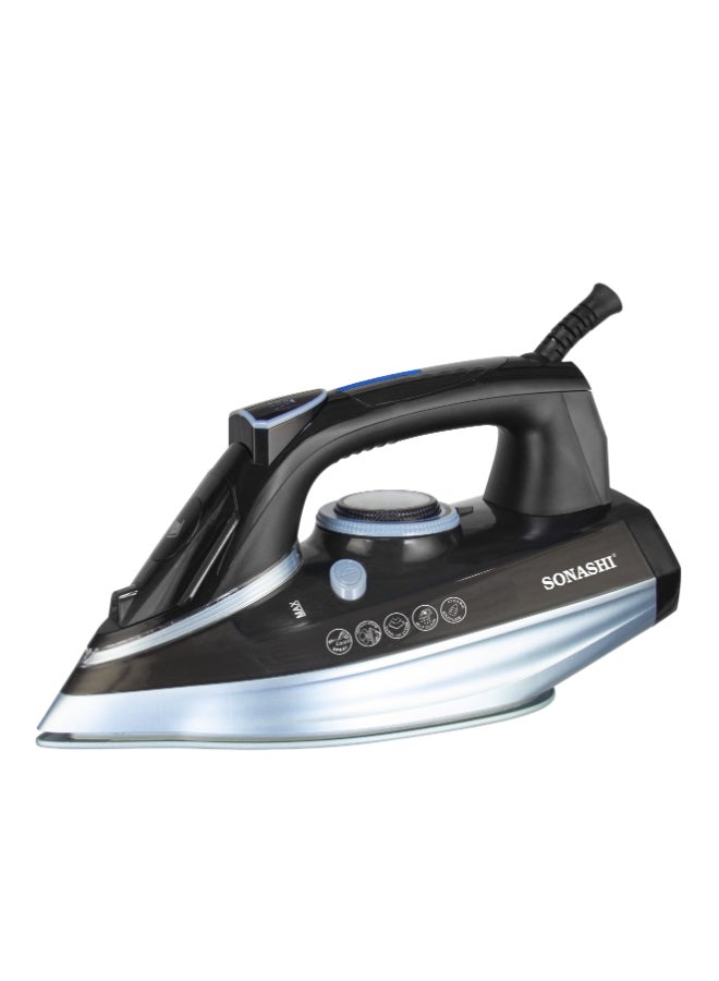 سوناشي مكواة بخارية مع قاعدة مغطاة بالسيراميك، خزان ماء سعة 300 مل، انفجار بخار قوي، ترموستات قابل للتعديل مع ميزة الرش، وظيفة التنظيف الذاتي، لجميع أنواع الأقمشة، SI-5090C 3000 واط - Image 1