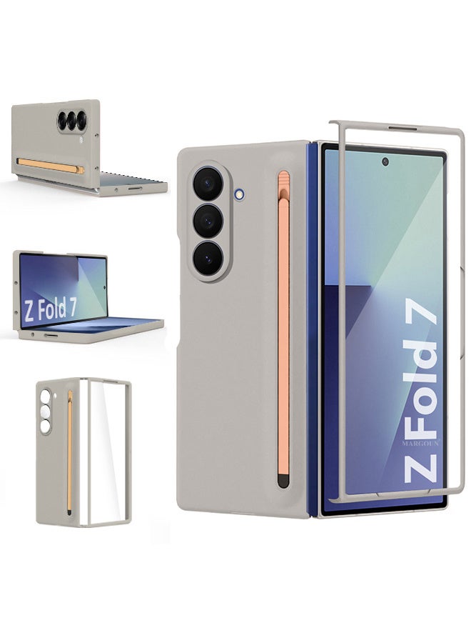 MARGOUN Case Cover and S Pen for Samsung Galaxy Z Fold 7, Slim Case with Built-in Compact S Pen, Holder and Storage Slot for Pen Grey-1 - Image 1