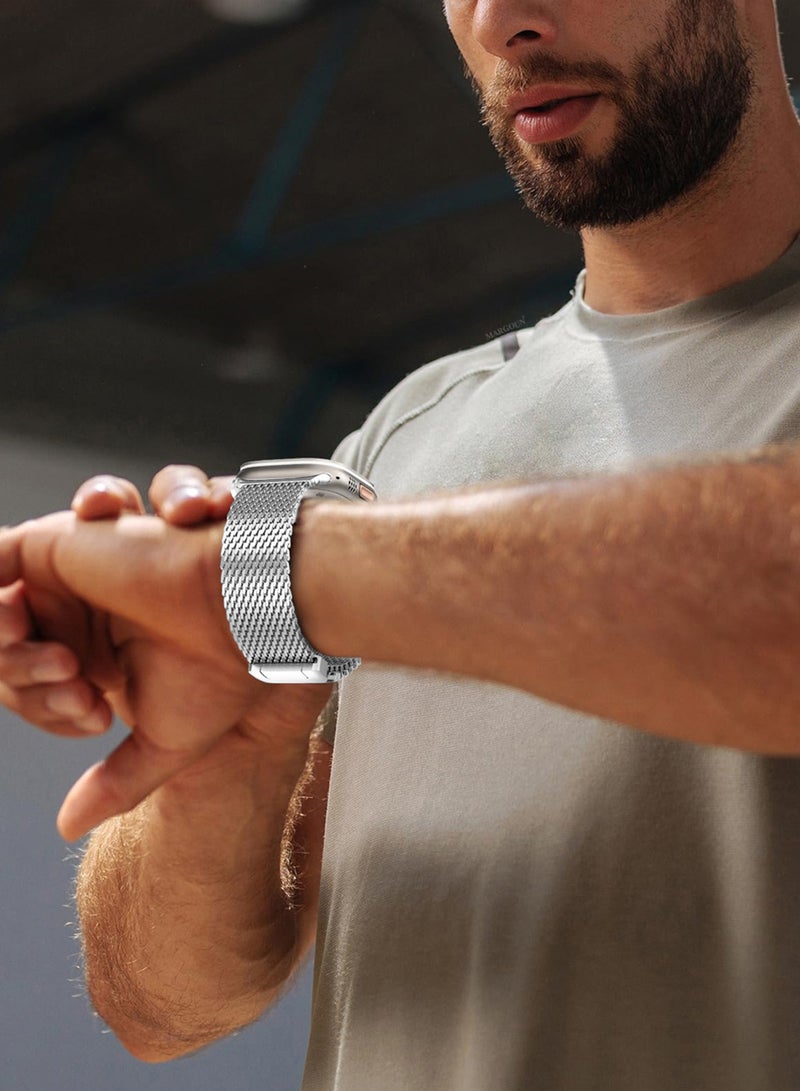 MARGOUN Milanese Loop for Apple Watch Band Ultra 2 Band Ultra 49mm 46mm 45mm 44mm, Parachute-Style Buckle Stainless Steel Mesh Metal Band for iWatch Series 10-1 SE Natural Titanium - Image 5