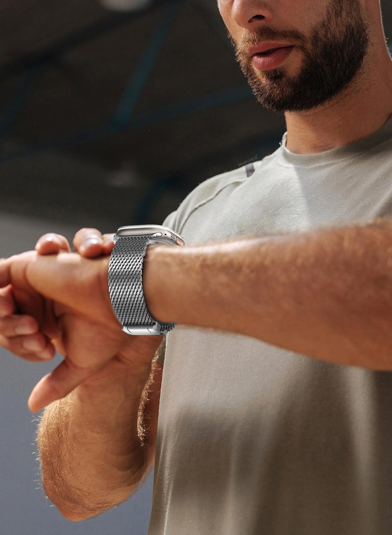 MARGOUN Milanese Loop for Apple Watch Band Ultra 2 Band Ultra 49mm 46mm 45mm 44mm, Parachute-Style Buckle Stainless Steel Mesh Metal Band for iWatch Series 10-1 SE silver - Image 4