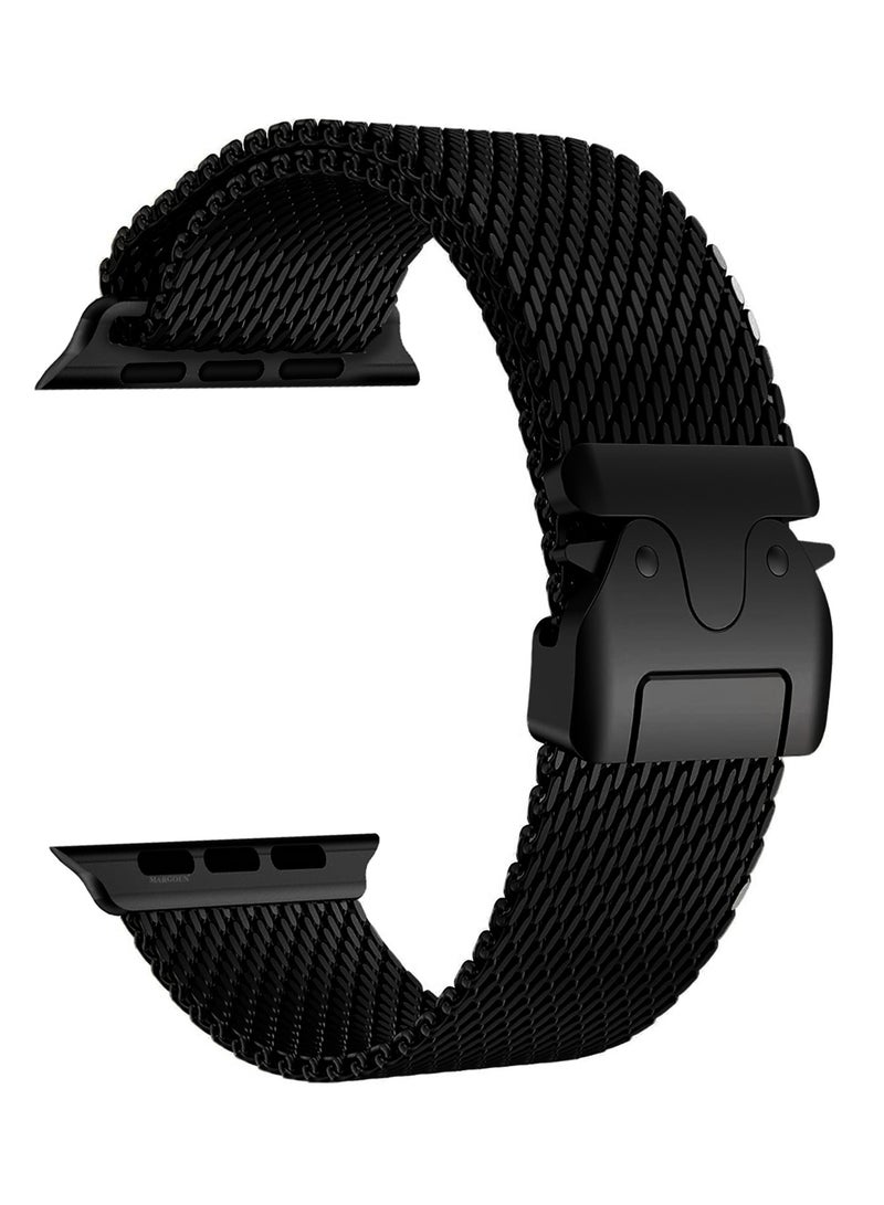 MARGOUN Milanese Loop for Apple Watch Band Ultra 2 Band Ultra 49mm 46mm 45mm 44mm, Parachute-Style Buckle Stainless Steel Mesh Metal Band for iWatch Series 10-1 SE black - Image 1
