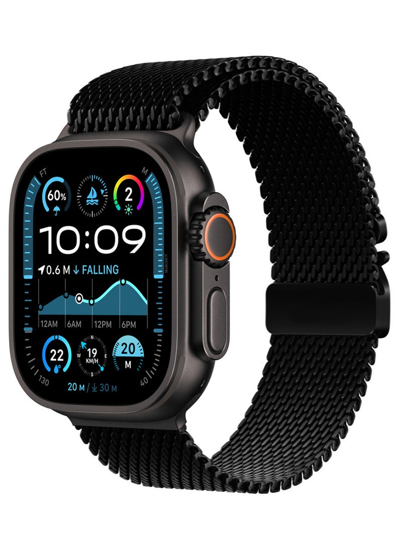 MARGOUN Milanese Loop for Apple Watch Band Ultra 2 Band Ultra 49mm 46mm 45mm 44mm, Parachute-Style Buckle Stainless Steel Mesh Metal Band for iWatch Series 10-1 SE black - Image 2