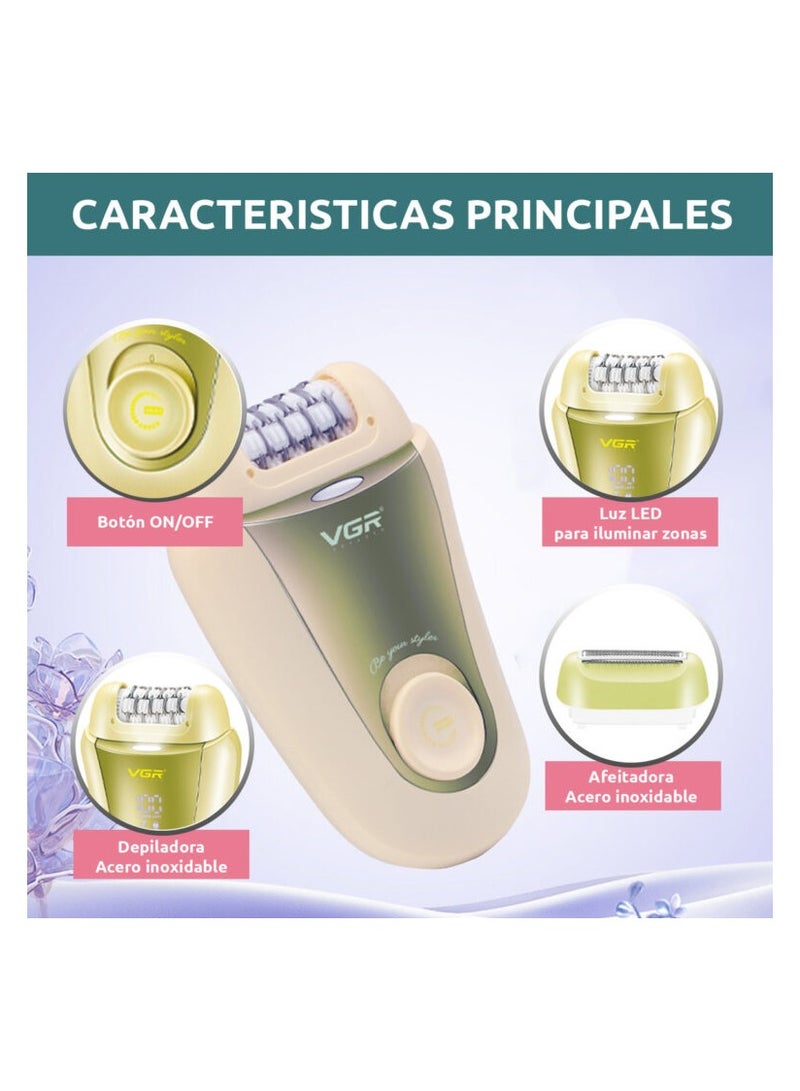 في جي آر V-758 جهاز إزالة الشعر الكهربائي 2 في 1، 32 ملقط، شاشة LED، وقت تشغيل 90 دقيقة، شحن USB-C - أخضر - Image 3