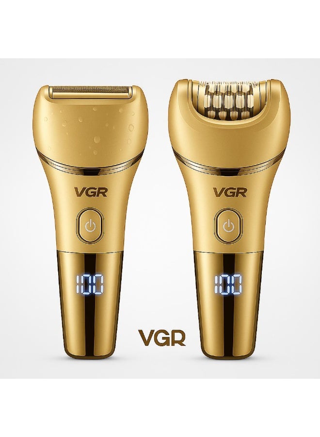 VGR V-753 Waterproof Body Hair Remover for Women, Shaver, Leg, Armpit and Pubic Hair V753 2 in 1 Gold - Image 2