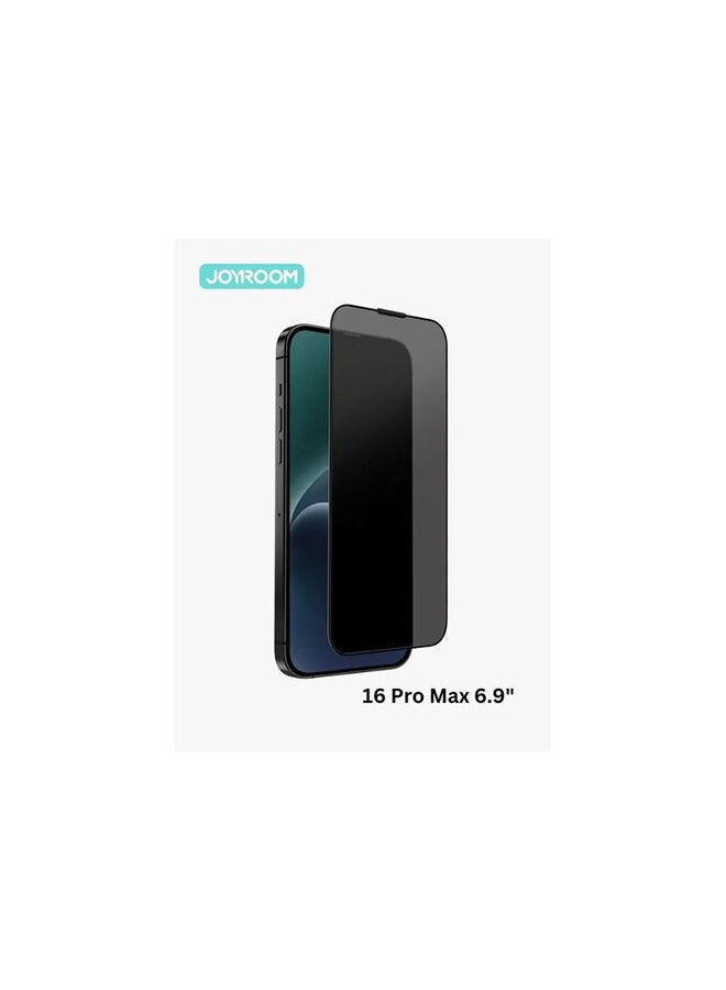 JOYROOM iPhone 16 Pro Max Privacy Screen Protector Face ID Supported Easy Installation Anti-Spy & scratch resistant & Privacy Protection Anti-Fingerprint & Bubble Free, Case Friendly Tempered Glass Black - Image 1