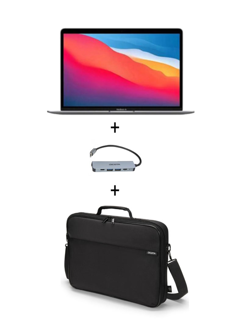 Apple MacBook Air MGN63 With 13 Inch Retina (2560x1600) Display, M1 Chip With 8-Core Processor And 7-Core Graphics/8GB RAM DDR4/256GB SSD/MacOS + USB C Hub 5-in-1 Multiport + Laptop Shoulder Bag English/Arabic Space Grey - Image 1