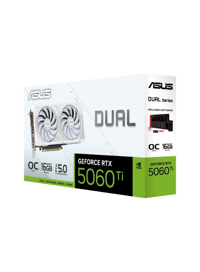 ASUS Dual GeForce RTX 5060 Ti OC White Edition 16GB GDDR7 Graphics Card, PCIe 5.0, 2632MHz Boost Clock, 4608 CUDA Cores, HDMI 2.1, 3x DisplayPort 2.1, Dual Axial-Tech Fans, 2.5-Slot, 0dB Tech, Dual BIOS, AI-Ready, VR-Ready, Ray Tracing, DLSS 3, GPU Tweak III | 90YV0MH6-M0NA00 White - Image 3