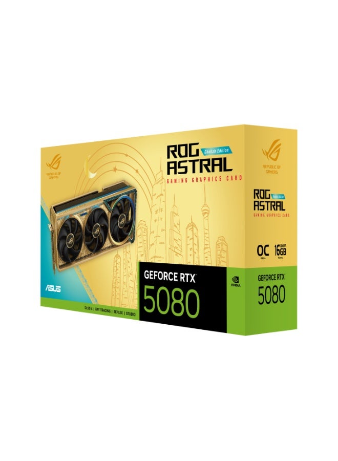 ASUS ROG Astral GeForce RTX 5080 Dhahab Core OC Edition 16GB GDDR7 Graphics Card, 2760MHz Boost (OC 2790MHz), 10752 CUDA Cores, PCIe 5.0, AI 1899 TOPS, Quad-Fan Cooling, Vapor Chamber, HDMI 2.1b & DP 2.1b, Gold Die-Cast Frame, GPU Tweak III, Power Detector+, ROG Certified | 90YV0LV6-M0NM00 Beige - Image 2
