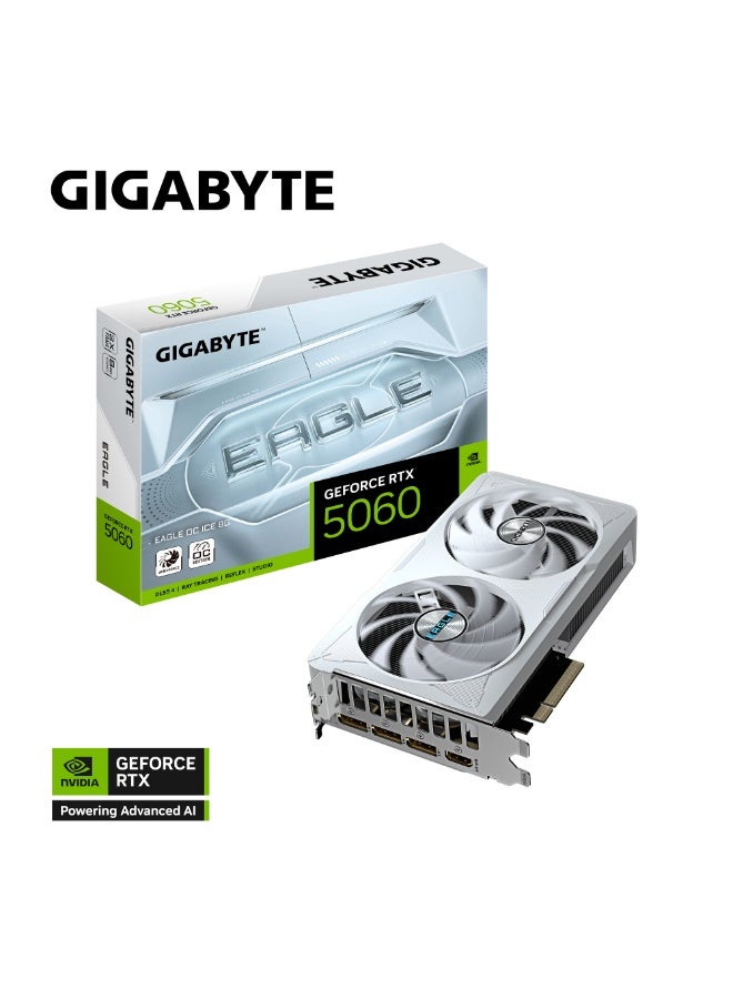 GIGABYTE GeForce RTX 5060 EAGLE OC ICE 8GB GDDR7 PCIe 5.0 Graphics Card, 3840 CUDA Cores, 2550 MHz Boost Clock, 128-bit Memory Bus, 28 Gbps Memory Speed, WINDFORCE Dual Fan Cooling, 3x DisplayPort 2.1b, 1x HDMI 2.1b, NVIDIA DLSS 4 & Reflex 2, Ray Tracing, 8-pin Power, White Sci-Fi Design | GV-N5060EAGLEOC ICE-8GD White - Image 2