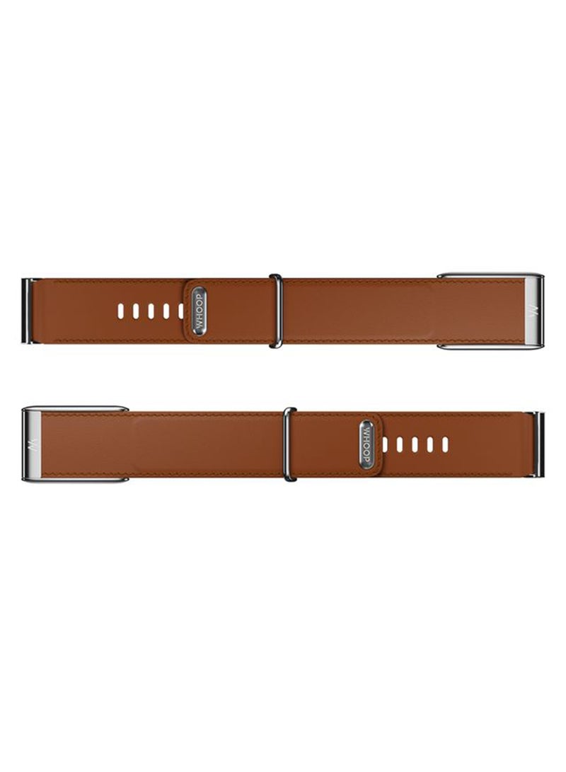WHOOP LeatherLuxe Band – Compatible with 5.0, One, & Peak – Genuine Italian Leather Accessory, Size L – Not Compatible with Gen 4 Chestnut/Cream with Titanium - Image 1