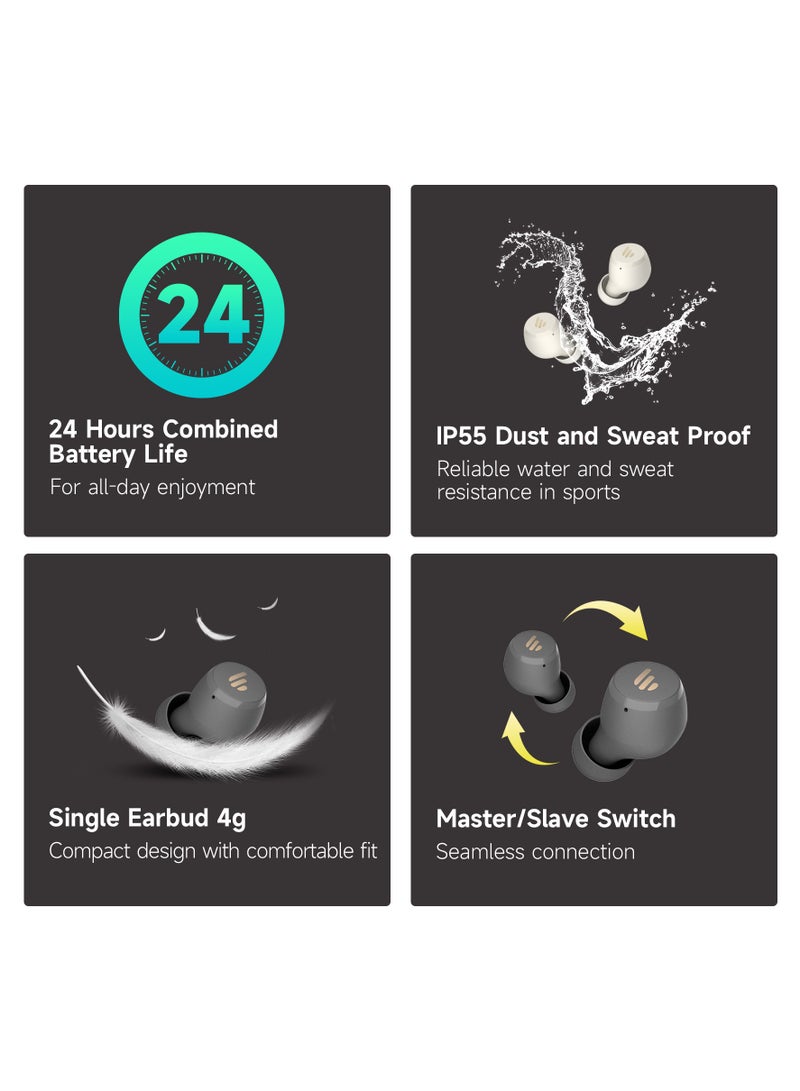 EDIFIER X3 Lite Bluetooth Earbuds, 6mm Dynamic Drivers, Super Bass, 18H Battery Life, IP55 Water Resistance, MIC ENC with Noise Reduction Algorithm, 60ms Ultra-Low Latency Game Mode, AI Clear Calls, Fast Charging Grey - Image 3