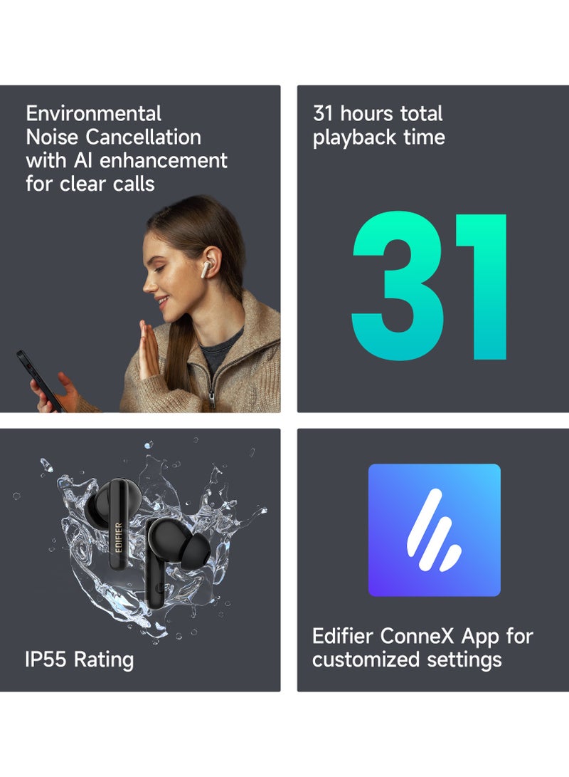 EDIFIER X5 Pro Active Noise Cancelling Bluetooth Earbuds, 10mm Dynamic Drivers, 0.08s Low Latency, 31H Playtime (ANC On) / 22H (ANC Off), App Customization, AI-Enhanced Calls, Fast Charging, IP55 Waterproof, Powerful Bass, Game Mode Grey - Image 3