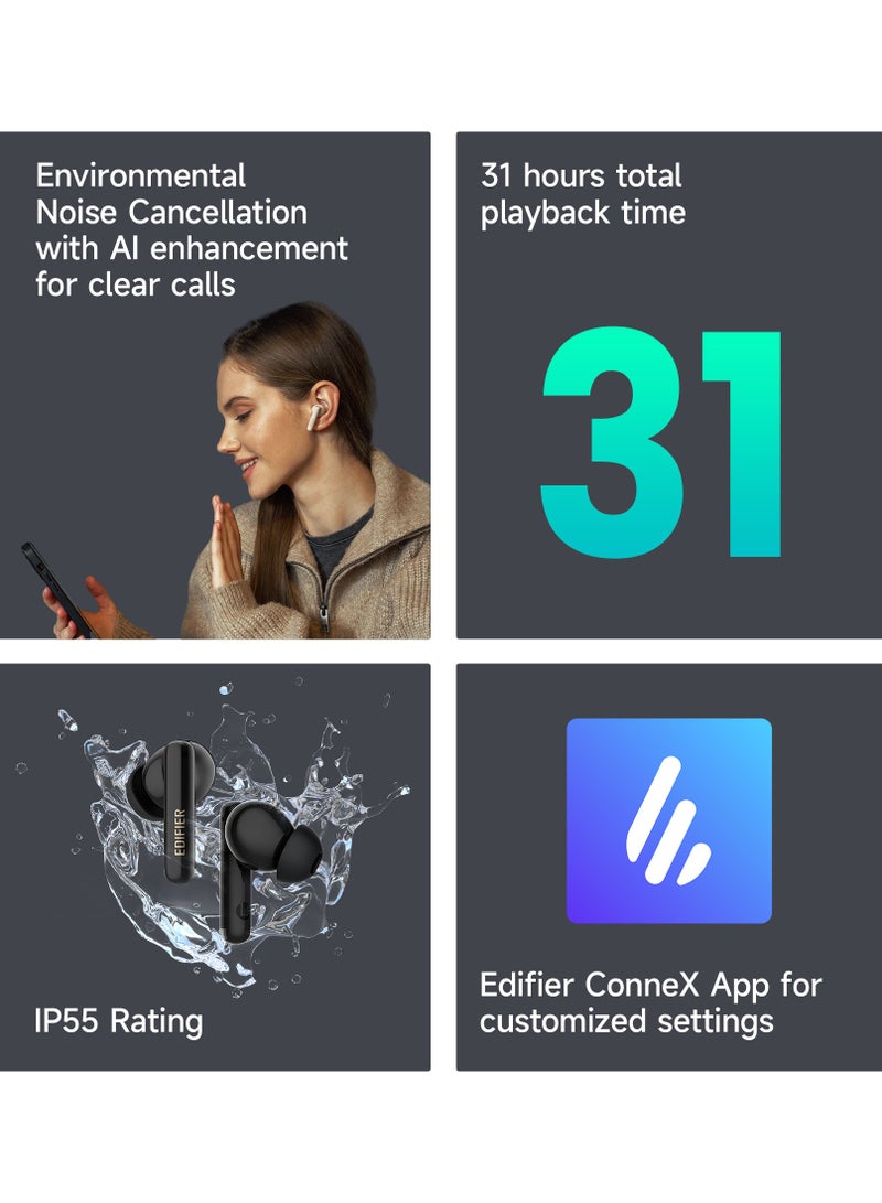 EDIFIER X5 Pro Active Noise Cancelling Bluetooth Earbuds, 10mm Dynamic Drivers, 0.08s Low Latency, 31H Playtime (ANC On) / 22H (ANC Off), App Customization, AI-Enhanced Calls, Fast Charging, IP55 Waterproof, Powerful Bass, Game Mode Ivory - Image 3