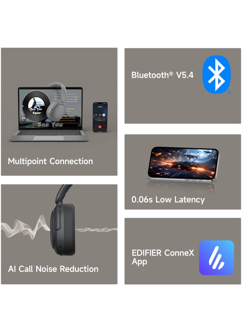 EDIFIER Wireless Over-Ear Bluetooth Headphones – Bluetooth 5.4, Foldable & Lightweight, 45H Battery Life, 40mm Drivers, Low Latency Black - Image 2