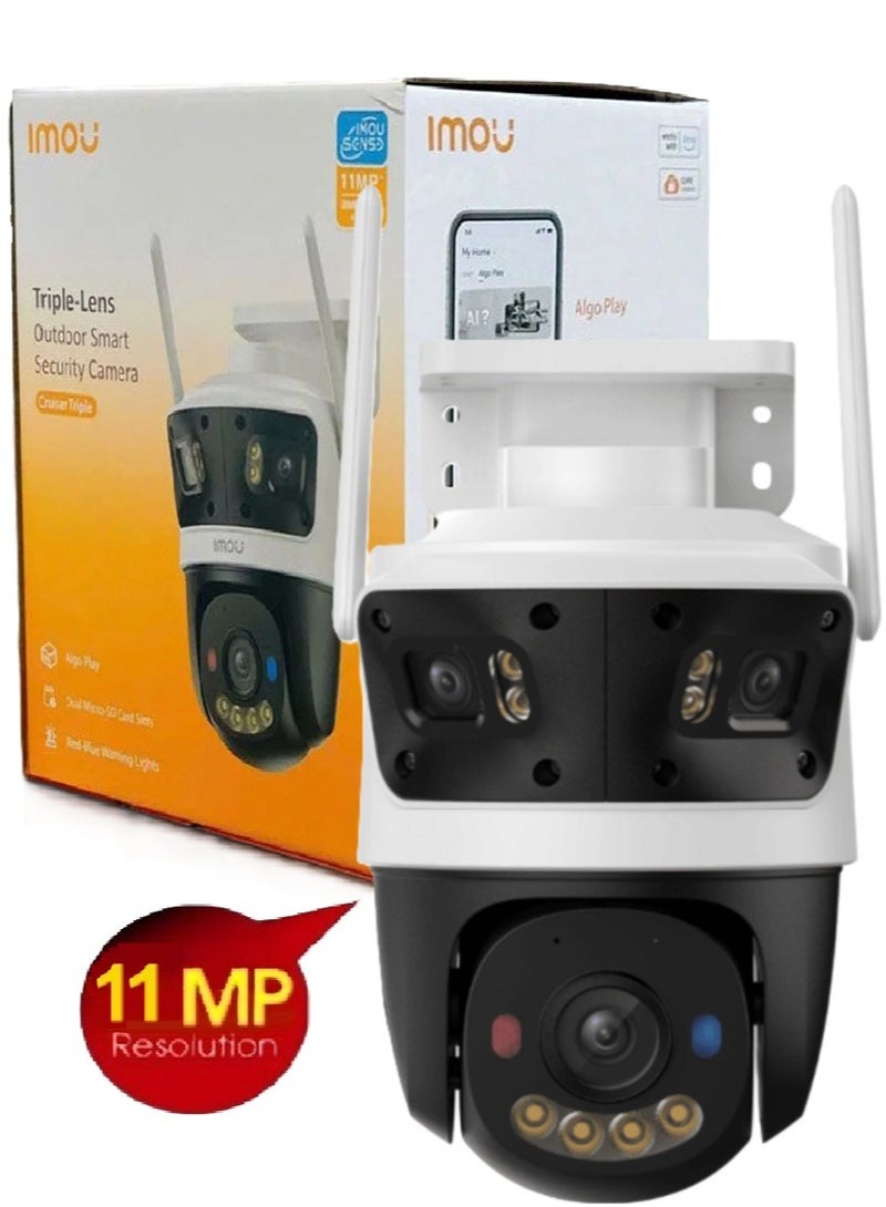 IMOU Cruiser Triple Smart Outdoor Surveillance Camera 11MP Resolution, flawless insights, HD Clarity Matrix, Triple Lens (3mp Two Fixed Lenses + 5mp 360° Pan/Tilt Lens), Full-Color Night Vision, Two-Way Audio, Smart Human & Vehicle Detection, Always-on Recording Mode, AIgo Play, Dual SD Card Slots, Wifi 6 - Image 1