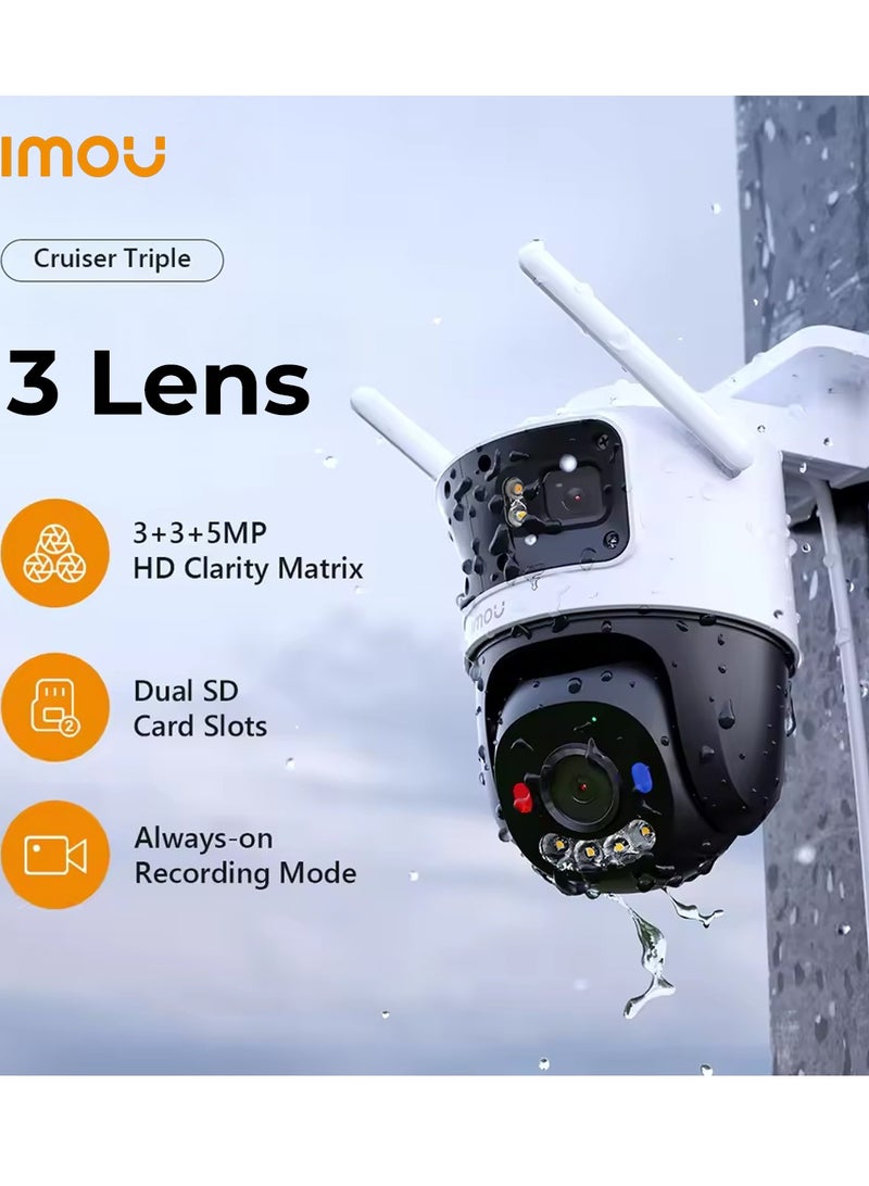 IMOU Cruiser Triple Smart Outdoor Surveillance Camera 11MP Resolution, flawless insights, HD Clarity Matrix, Triple Lens (3mp Two Fixed Lenses + 5mp 360° Pan/Tilt Lens), Full-Color Night Vision, Two-Way Audio, Smart Human & Vehicle Detection, Always-on Recording Mode, AIgo Play, Dual SD Card Slots, Wifi 6 - Image 5