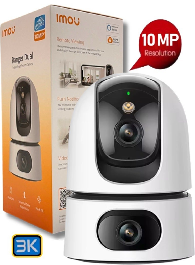 IMOU Ranger Dual 10MP Smart Full-color Wifi IP Camera, Wide View Dual Lens (5 MP Fixed Lens + 5 MP PT Lens) Built-in Microphone and Speaker, MicroSD Slot with AI/ 15m of Night Vision, Dual-channel Human & Pet Detection - Image 1
