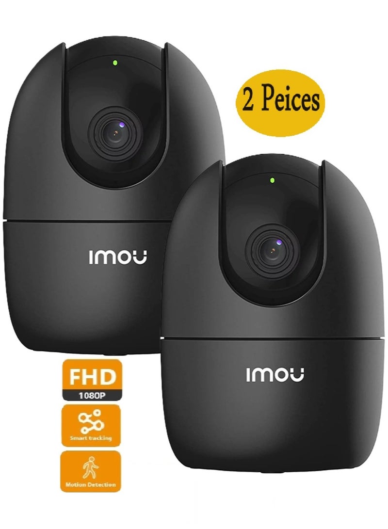 IMOU FHD 360 Degree Security Camera (Black), Supports Up to 256GB SD Card, WiFi and Ethernet Connection, Alexa Google Assistant, Human Detection, Night Vision Ranger2 (2 Pieces) 2MP - Image 1