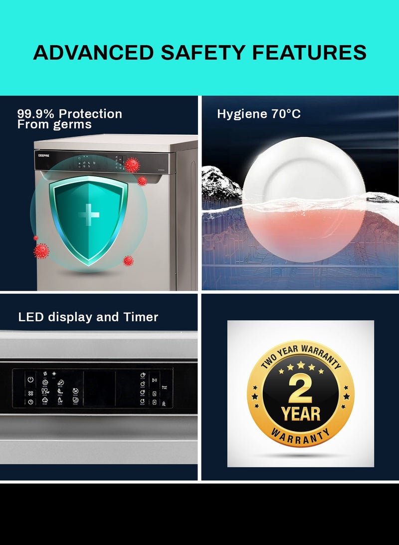 جيباس غسالة صحون قائمة بذاتها 13 إعداد مكان 5 برامج | شاشة LED، وظيفة المؤقت، حماية السخان | غسيل صديق للبيئة، خيار مؤقت التأخير، قفل الأطفال | - Image 5