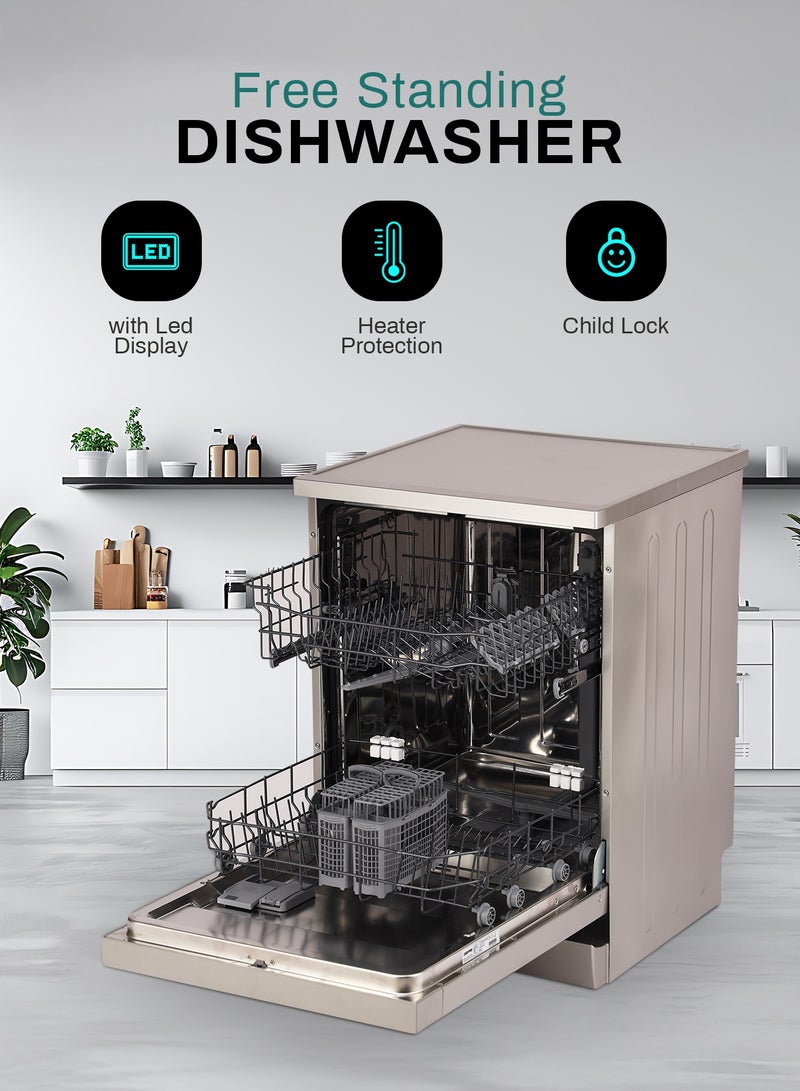 GEEPAS Free Standing Dishwasher 14 Place Settings 6 programs | LED Display, Timer Function, Heater Protection | Eco Wash, Delay Timer Option, Child Lock | GDW1464SV silver - Image 2