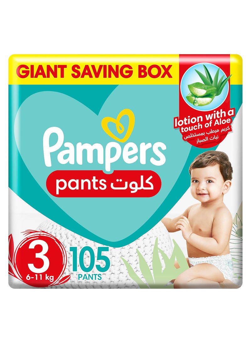 Pampers Baby-Dry Pants Diapers With Aloe Vera Lotion 360 Fit And Up To 100% Leakproof Size 3 6-11Kg Mega Box 105 Count - Image 1