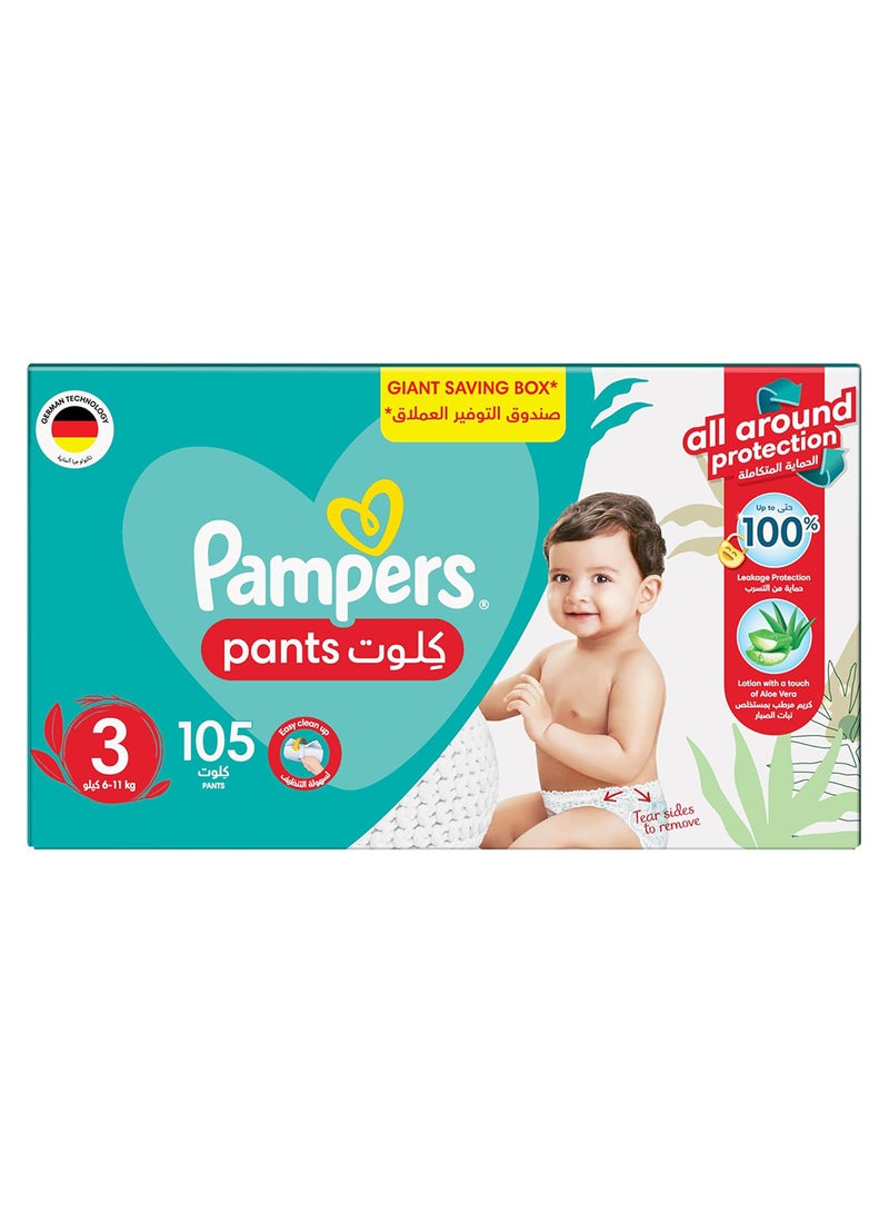 Pampers Baby-Dry Pants Diapers With Aloe Vera Lotion 360 Fit And Up To 100% Leakproof Size 3 6-11Kg Mega Box 105 Count - Image 2