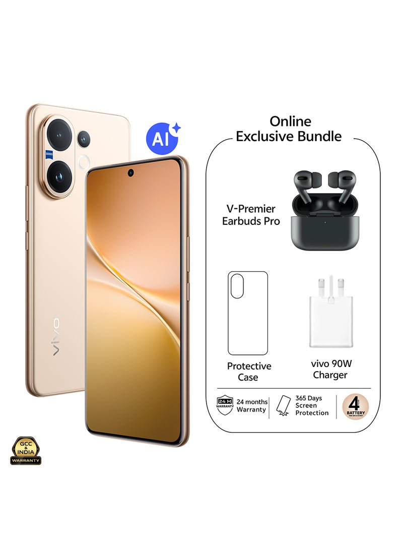 فيفو V60 AI ثنائي الشريحة 5G ذهب صحراوي 12GB RAM 256GB مع هدايا حصرية - سماعات أذن برو، شاحن 90W وضمان 24 شهر + 1 سنة استبدال الشاشة - نسخة الشرق الأوسط - Image 1